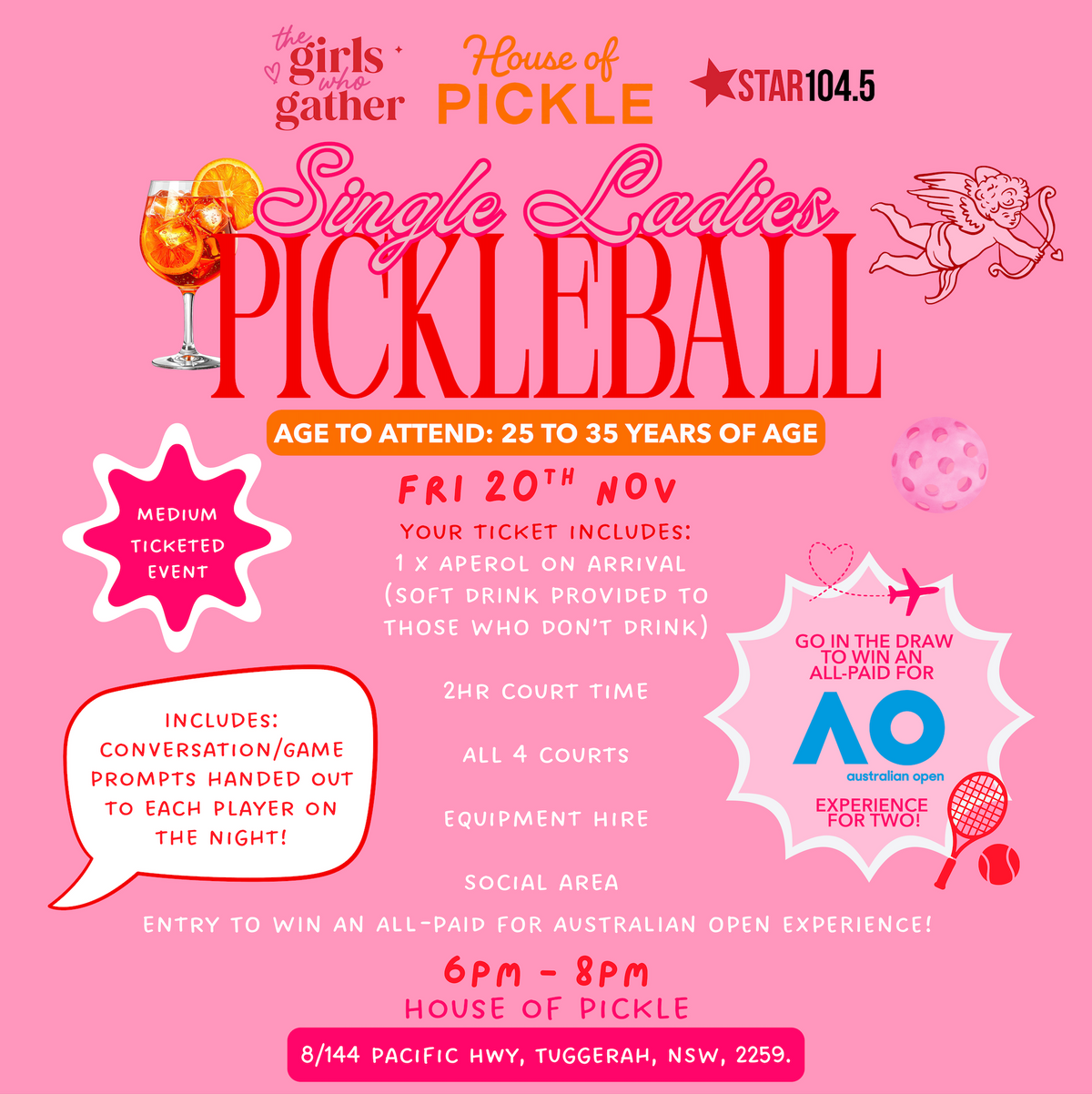 Single Ladies Pickleball | Friday 20 November | Tuggerah NSW