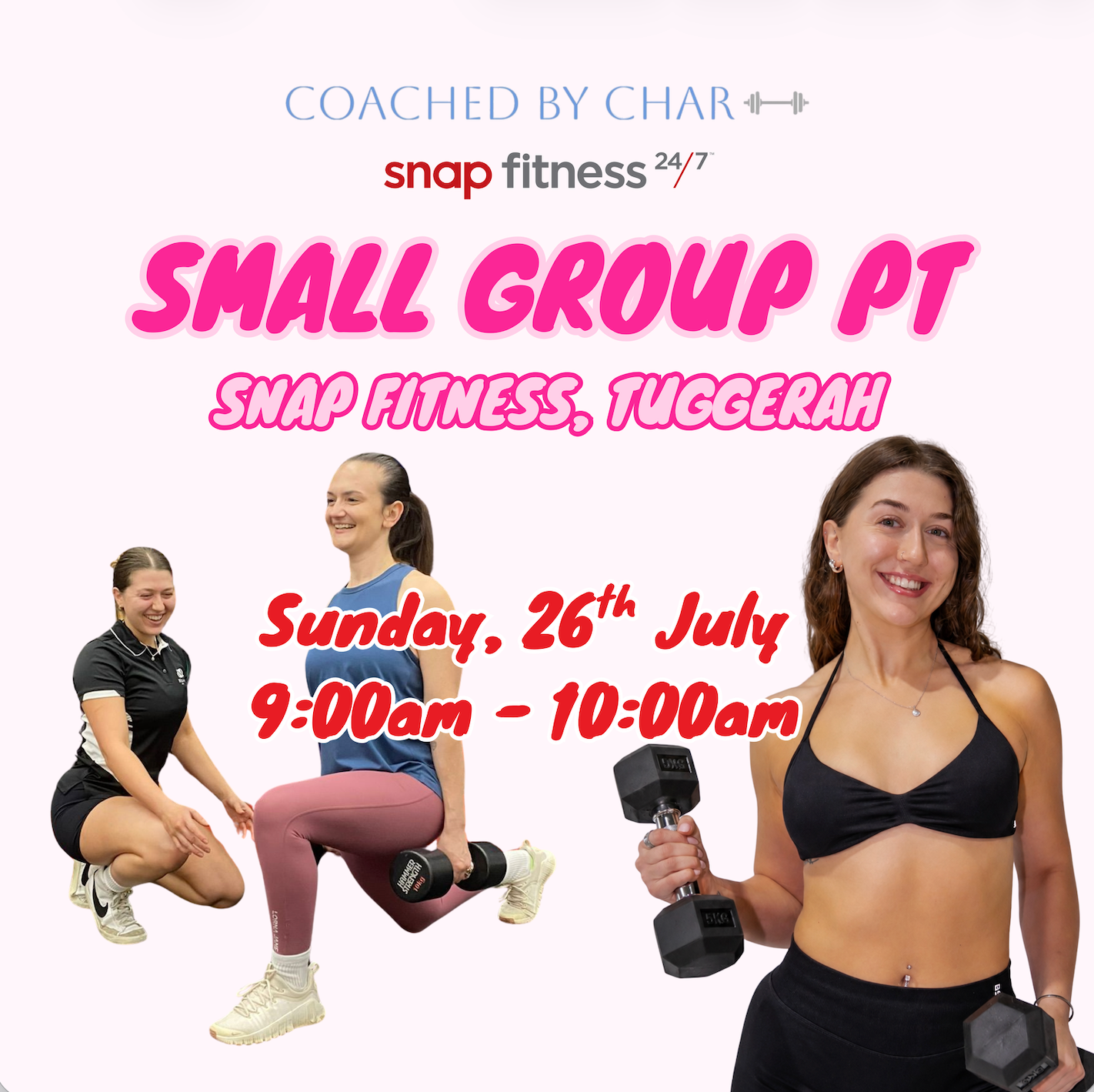 Women participating in The Girls Who Gather Small Group Personal Training class at Snap Fitness Tuggerah on the Central Coast. Beginner-friendly fitness event for women looking to exercise, make friends and build confidence.