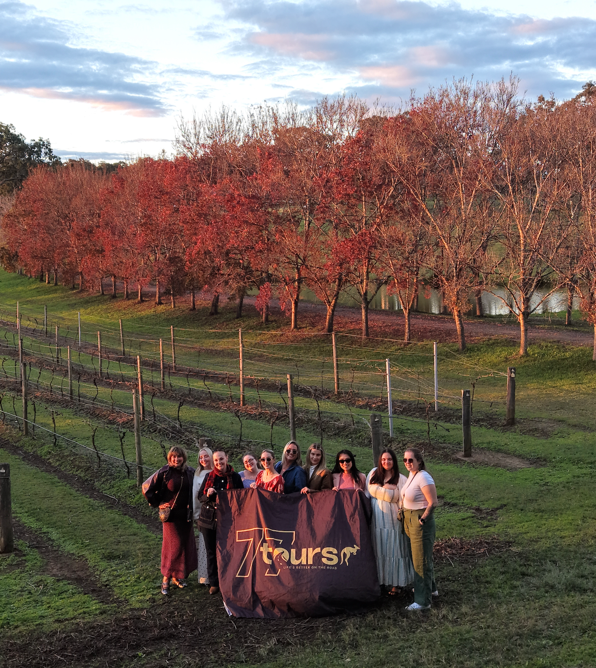 Women enjoying a Hunter Valley wine tour with The Girls Who Gather and 77 Tours, showcasing memorable group travel experiences for women from the Central Coast.