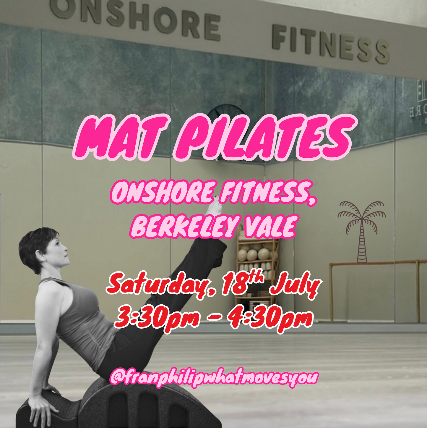 The Girls Who Gather women's mat Pilates class at Onshore Fitness in Berkeley Vale on the Central Coast. Beginner-friendly Pilates session designed to help women improve strength, mobility and make new friends.