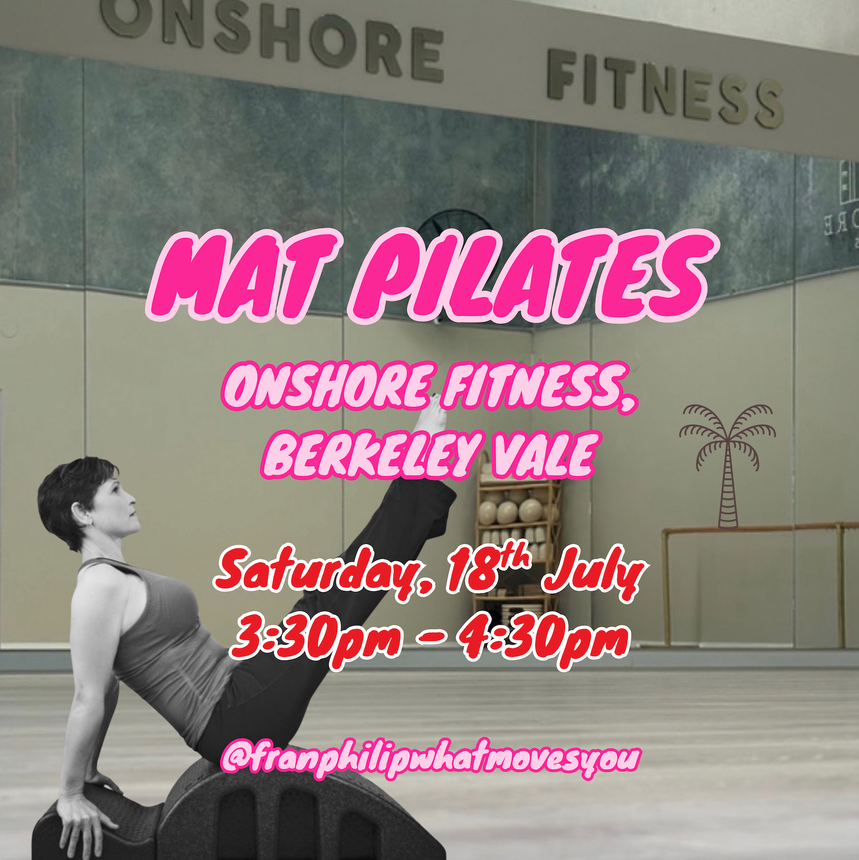 The Girls Who Gather women's mat Pilates class at Onshore Fitness in Berkeley Vale on the Central Coast. Beginner-friendly Pilates session designed to help women improve strength, mobility and make new friends.